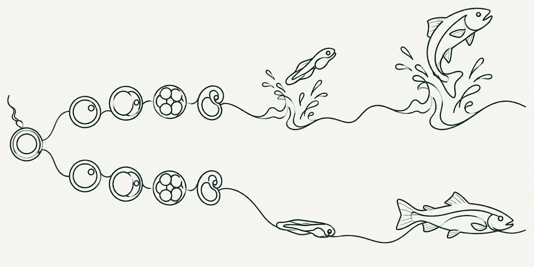 Schematic life trajectories branching from a shared developmental process into the lives of fish with different activity levels